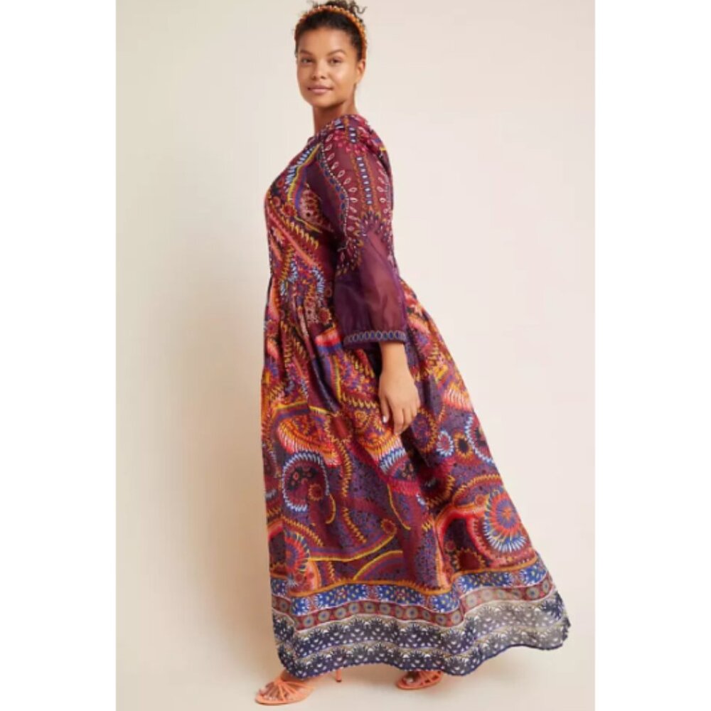 NWT Anthropologie Maren Embroidered Floral Maxi Dress 10
